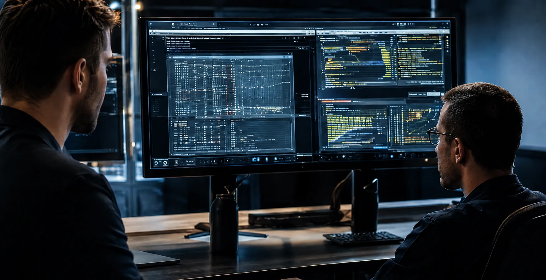 Operator reviewing software dashboards